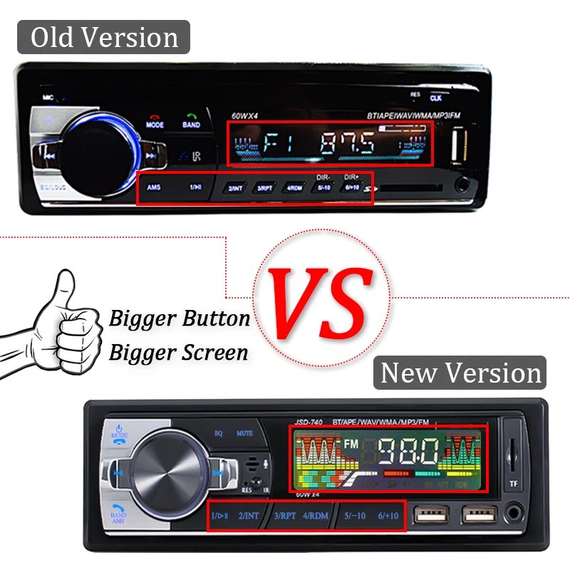 Radio de coche 1din Bluetooth Audio estéreo reproductor MP3 receptor FM 60Wx4 con Control remoto tarjeta AUX/USB/TF en Kit de tablero