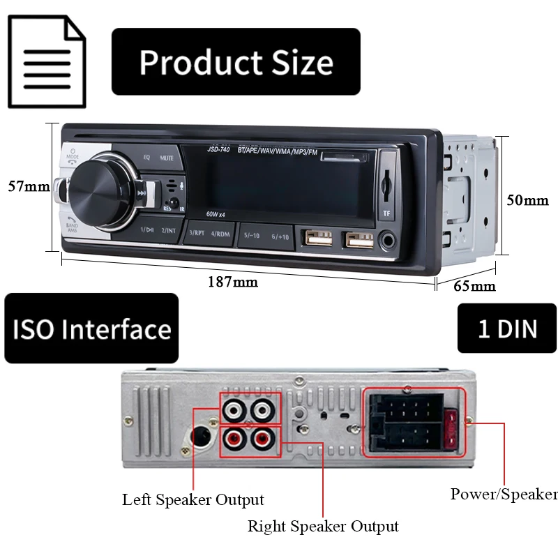 Radio de coche 1din Bluetooth Audio estéreo reproductor MP3 receptor FM 60Wx4 con Control remoto tarjeta AUX/USB/TF en Kit de tablero Radio de coche 1din Bluetooth Audio estéreo reproductor MP3 receptor FM 60Wx4 con Control remoto tarjeta AUX/USB/TF en Kit de tablero
